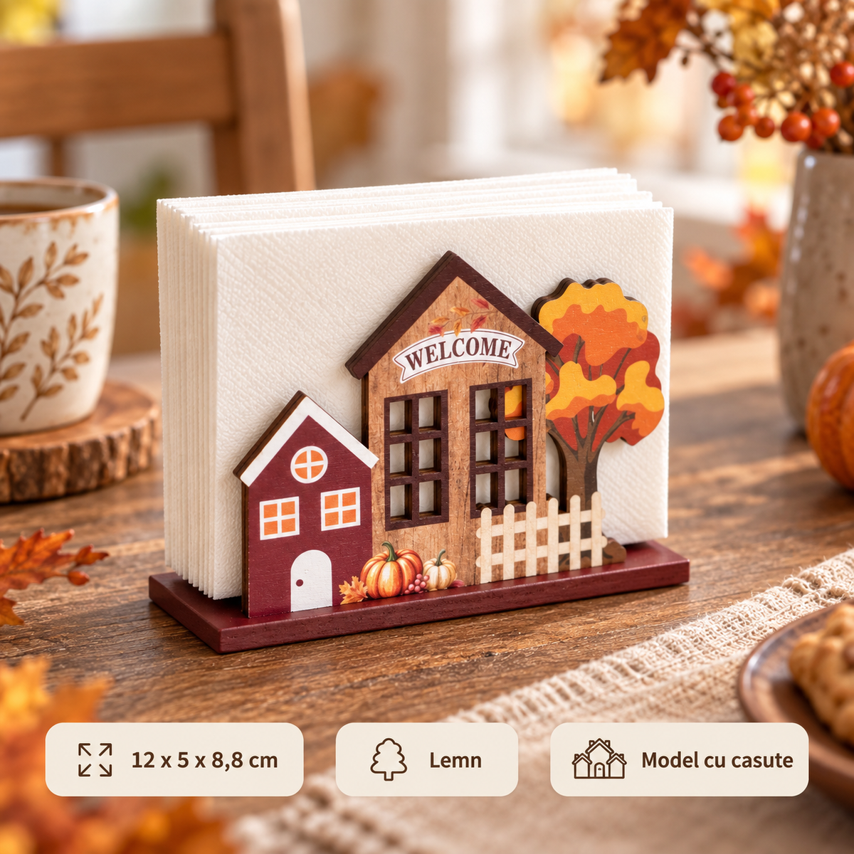 Suport Pentru Servetele Din Lemn Cu Casute Welcome - specificatii - Shopiens