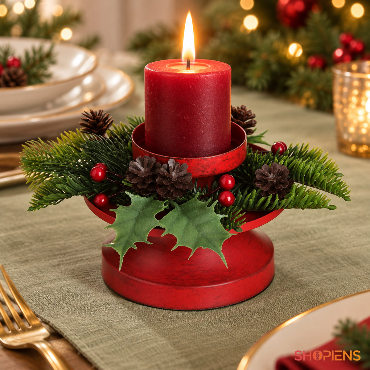 Suport roșu pentru lumânare cu coroniță de Crăciun, 8 cm | Shopiens