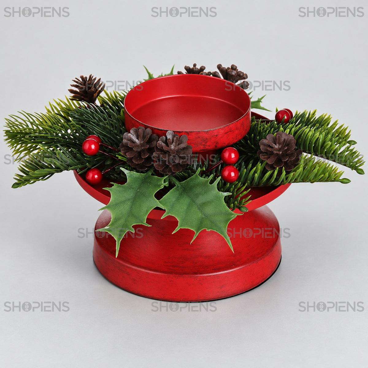 Suport roșu pentru lumânare cu coroniță de Crăciun, 8 cm | Shopiens