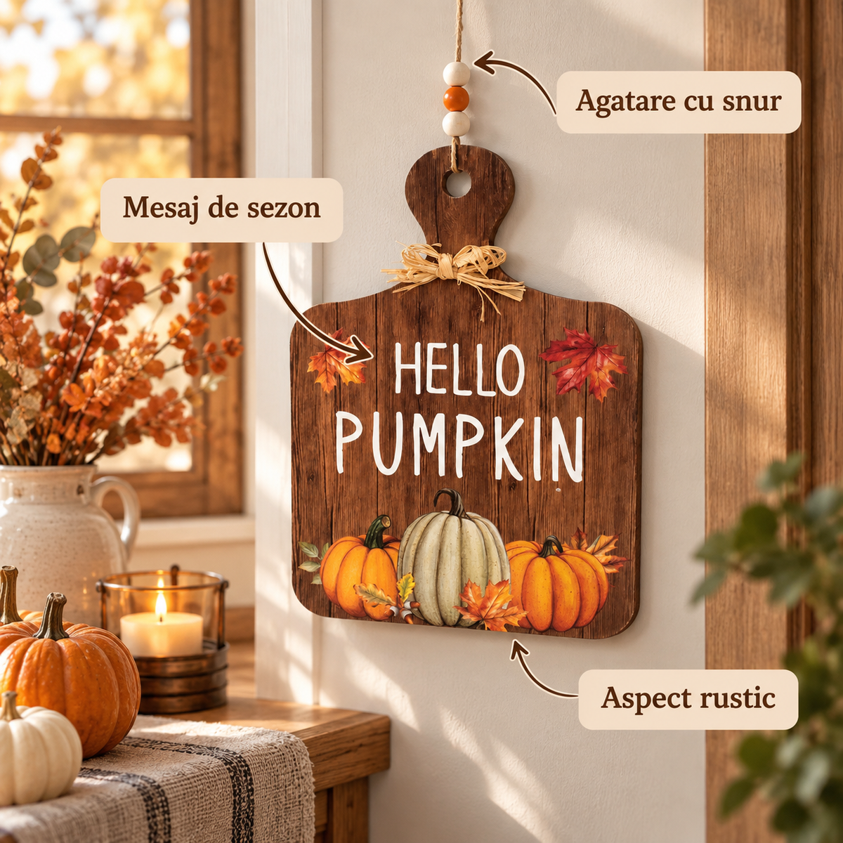 Tablita De Toamna Hello Pumpkin Cu Snur Si Margele - avantaje - Shopiens