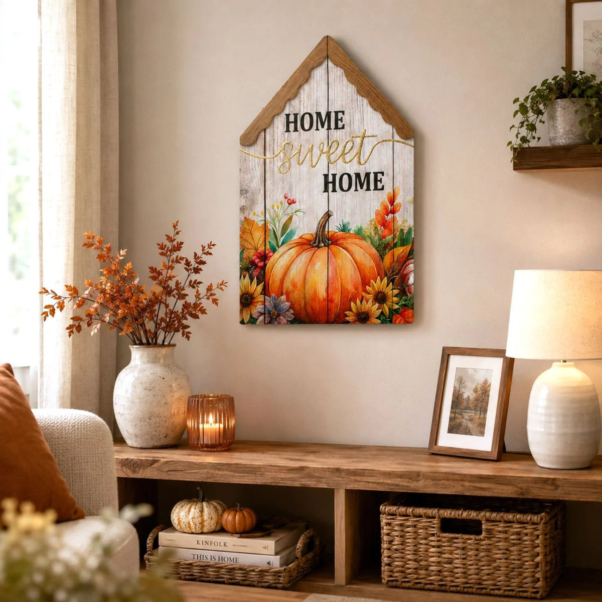 Tablou Casuta Home Sweet Home Cu Dovleci Si Glitter - in folosinta 1 - Shopiens