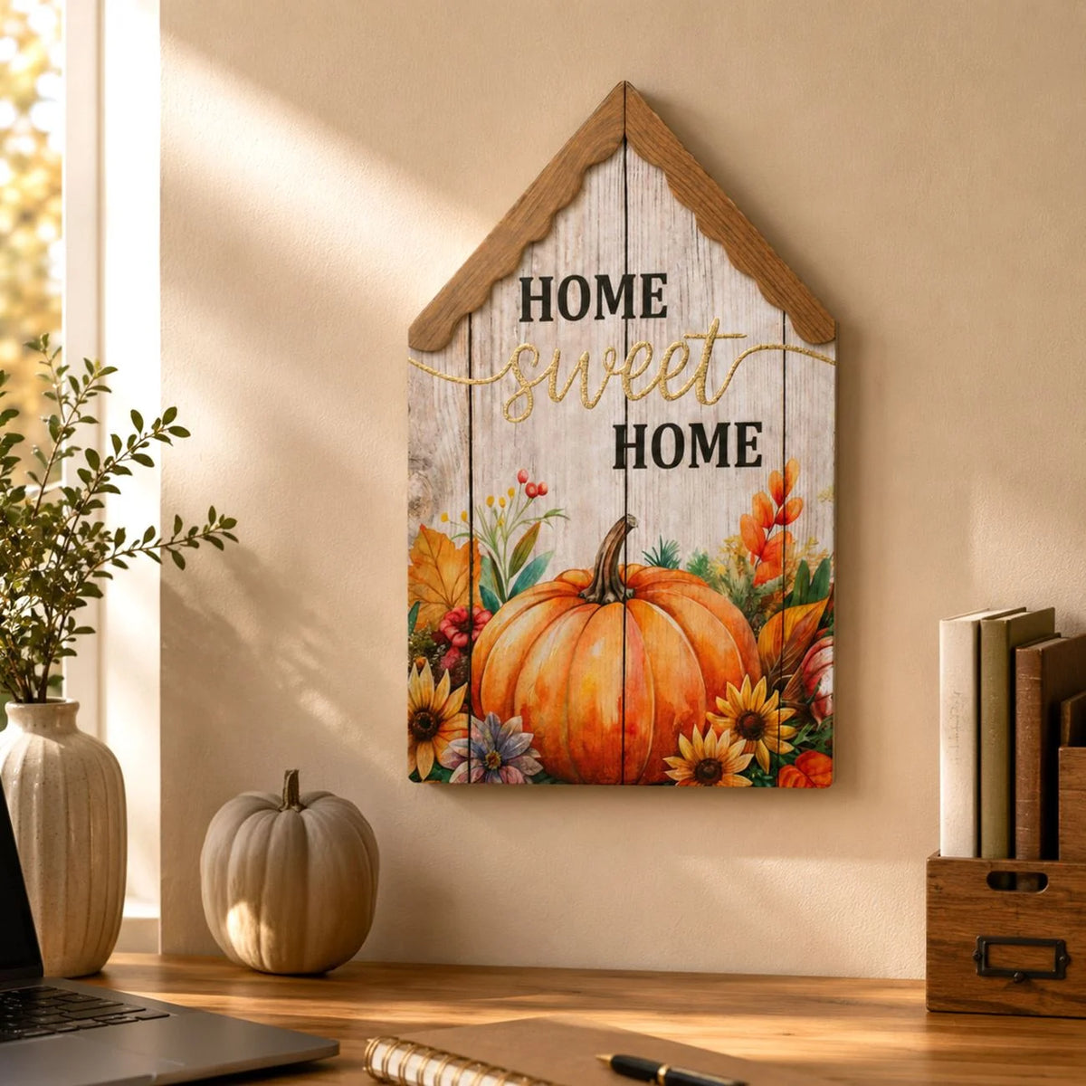 Tablou Casuta Home Sweet Home Cu Dovleci Si Glitter - lifestyle principala - Shopiens