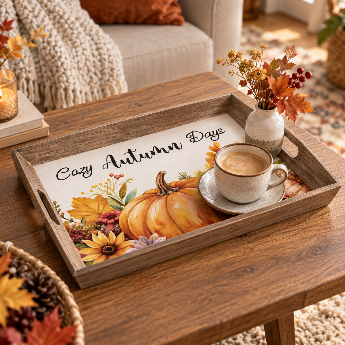 Tava Decorativa Din Lemn Cozy Autumn Days, 45 Cm - in folosinta 1 - Shopiens