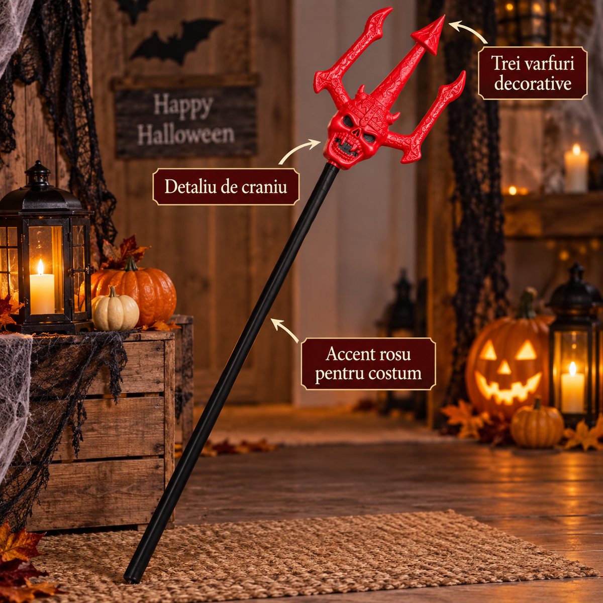 Trident Rosu Cu Craniu Pentru Costum, 127 Cm - avantaje - Shopiens