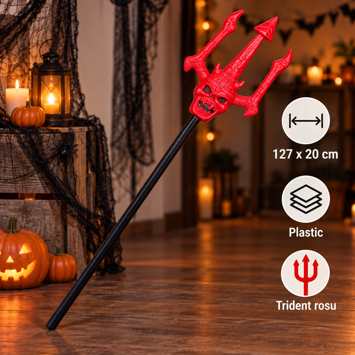 Trident Rosu Cu Craniu Pentru Costum, 127 Cm - specificatii - Shopiens