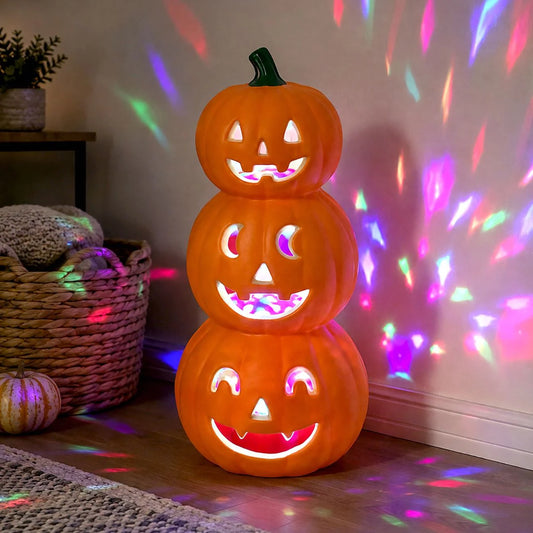 Turn Cu Trei Dovleci Si LED Multicolor, Halloween 53 Cm - Shopiens