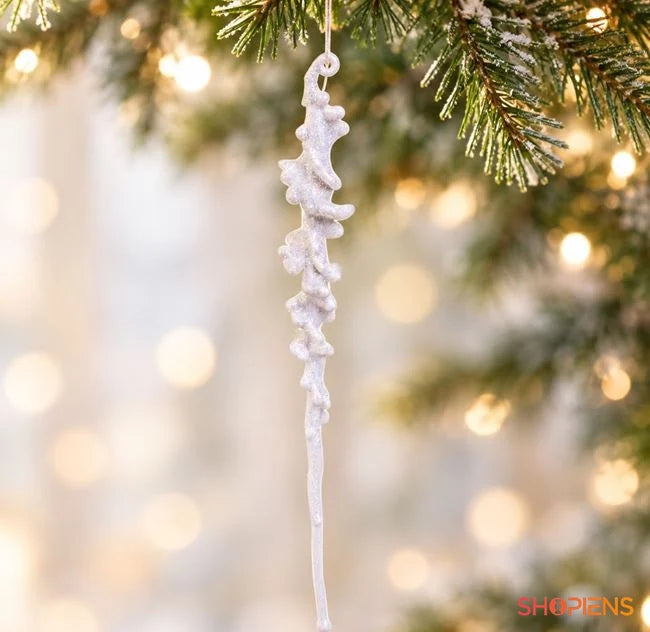 Țurțure alb cu glitter irizat, 25 cm, în brad, decor neinclus | Shopiens®