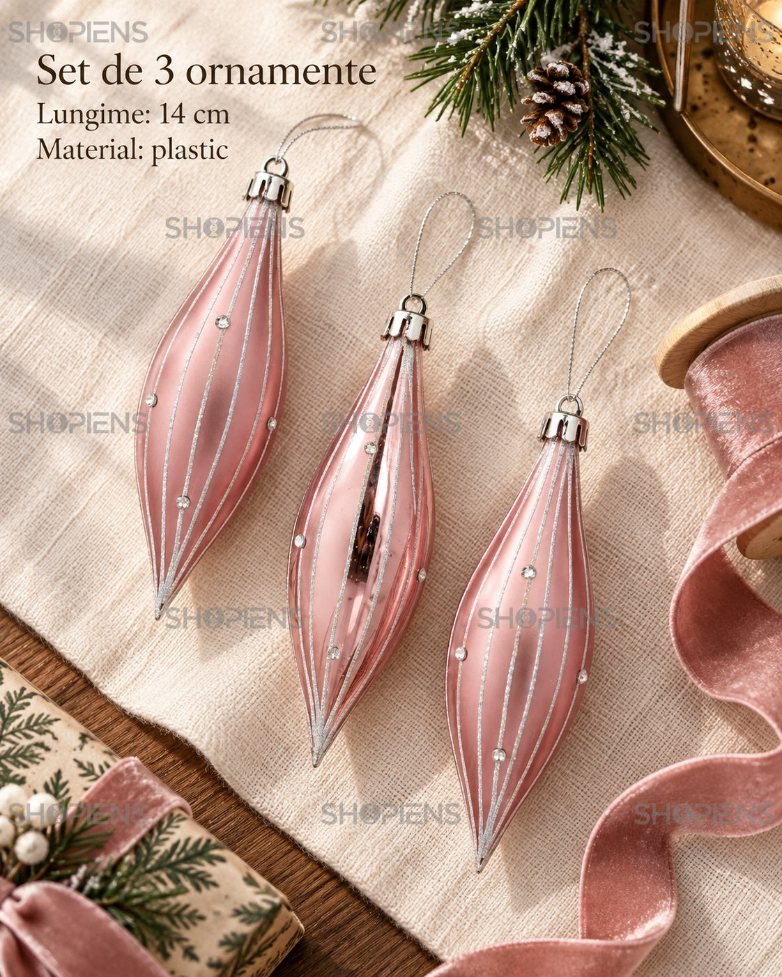 Țurțuri roz cu dungi holografice, set 3, 14 cm – specificații și conținut – Shopiens
