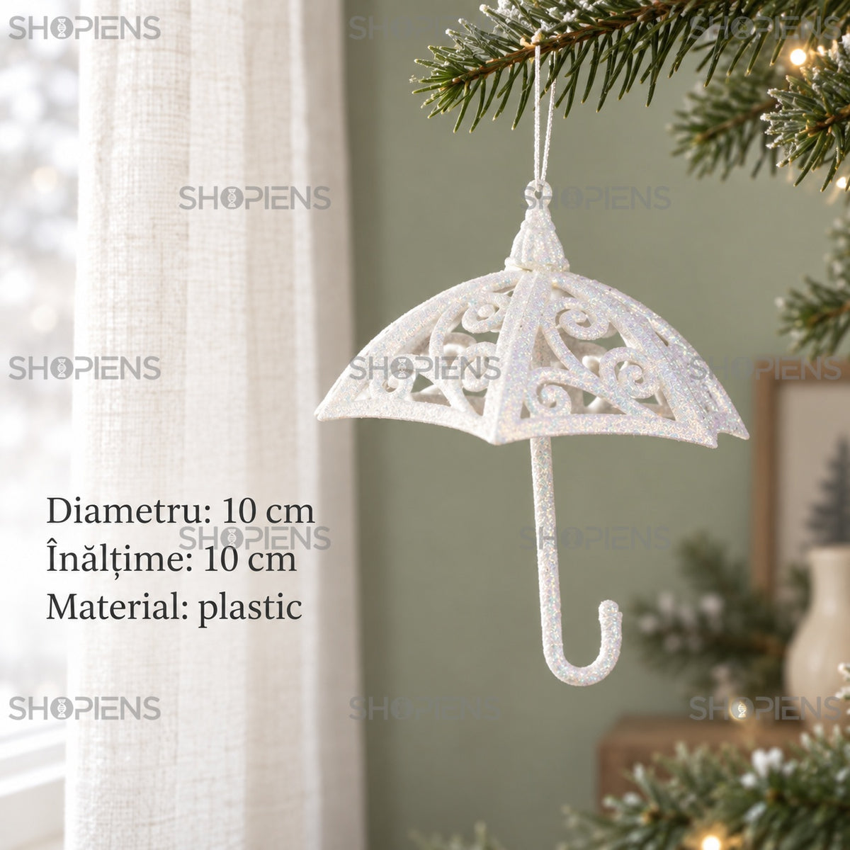Umbrelă albă ajurată pentru brad, 10 cm – specificații – Shopiens
