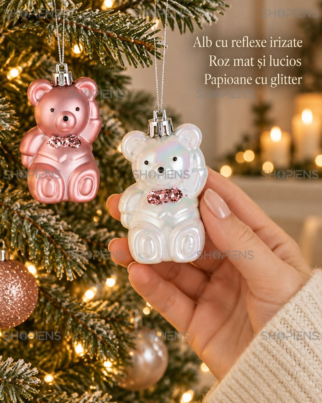 Ursuleți roz și albi cu papion, set 4, 7,5 cm – papion, finisaje și utilizare – Shopiens