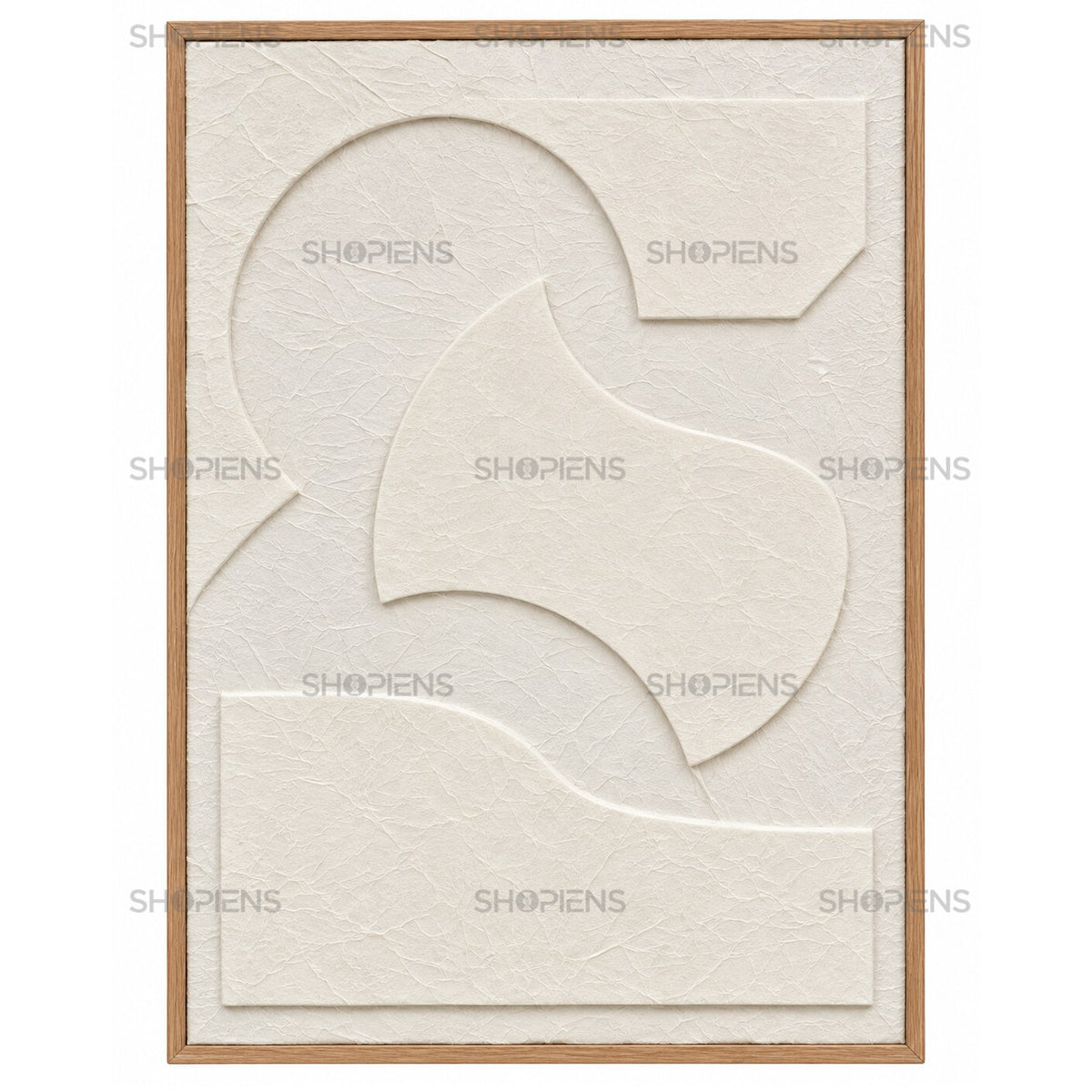 Tablou abstract modern cu cercuri și forme organice în relief, crem-bej, 42x52 cm Shopiens – vedere din față