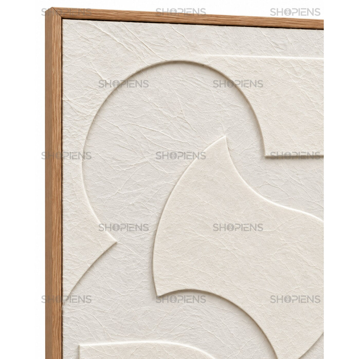 Tablou abstract modern cu cercuri și forme organice în relief, crem-bej, 42x52 cm Shopiens – detaliu relief forme organice