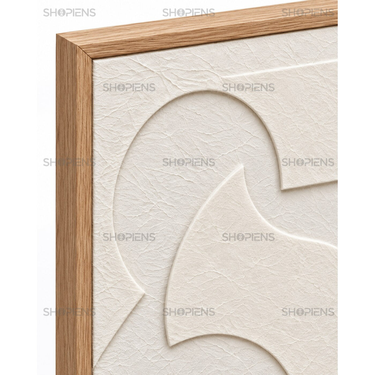 Tablou abstract modern cu cercuri și forme organice în relief, crem-bej, 42x52 cm Shopiens – detaliu relief din unghi