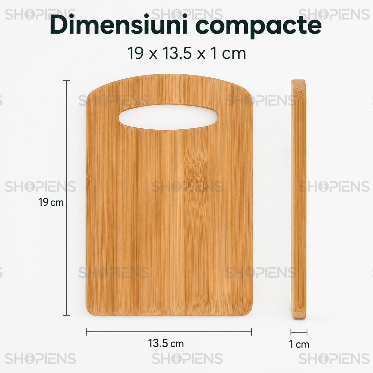Tocator compact din bambus, pentru fructe si legume, 19cm x 13.5cm x 1cm