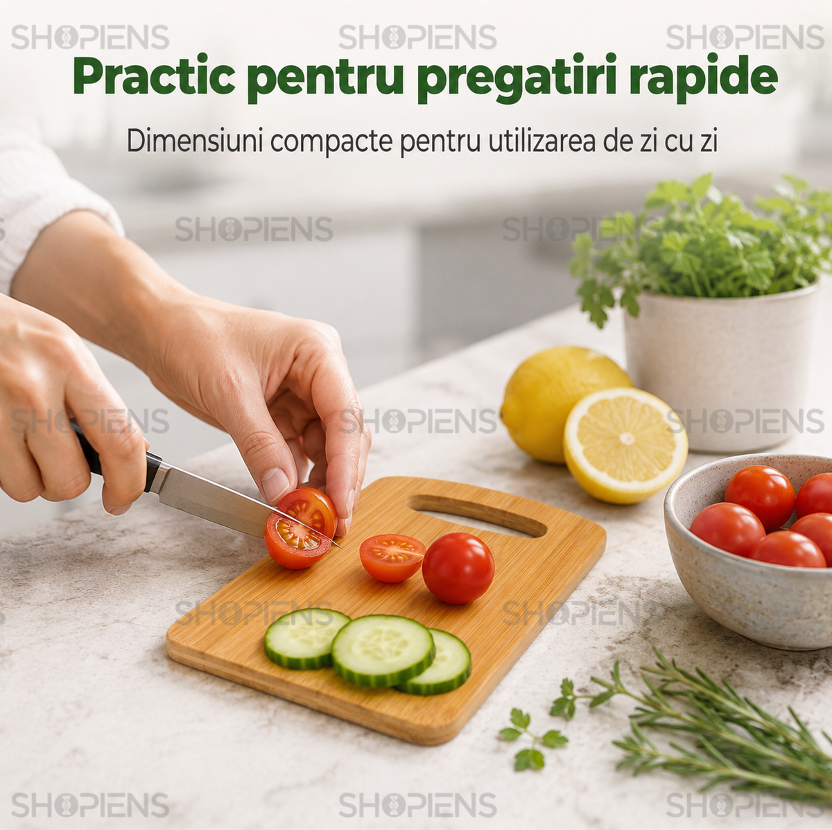 Tocator compact din bambus, pentru fructe si legume, 19cm x 13.5cm x 1cm