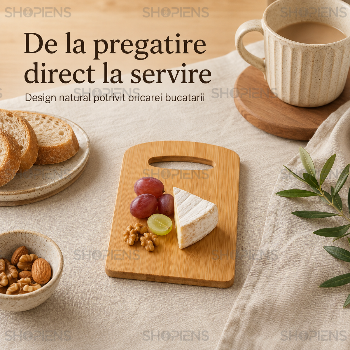 Tocator compact din bambus, pentru fructe si legume, 19cm x 13.5cm x 1cm