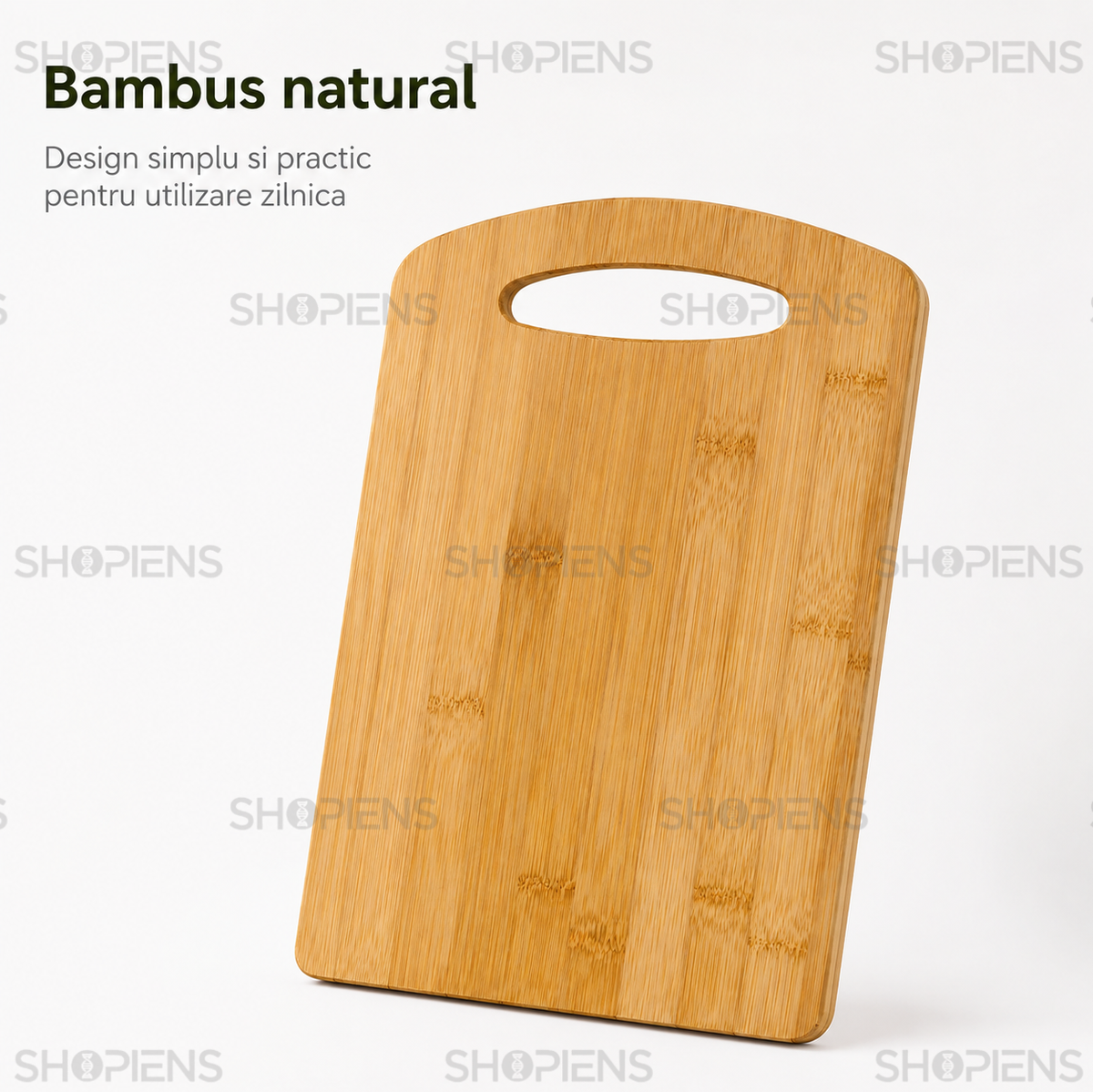 Tocator din bambus cu maner, pentru bucatarie, 28cm x 20cm x 1cm