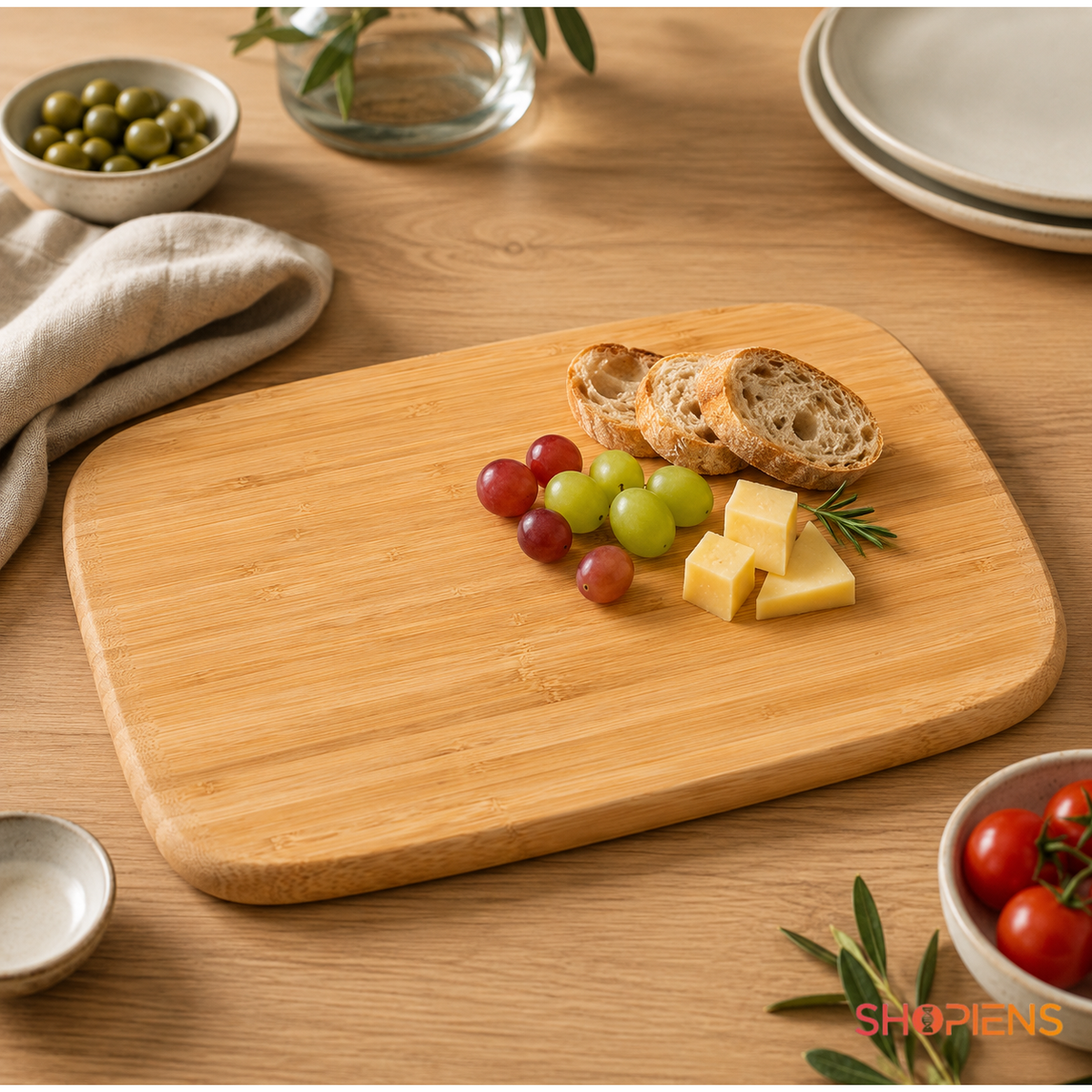 Tocator din bambus cu maner, pentru bucatarie, 35.5cm x 25cm x 2cm