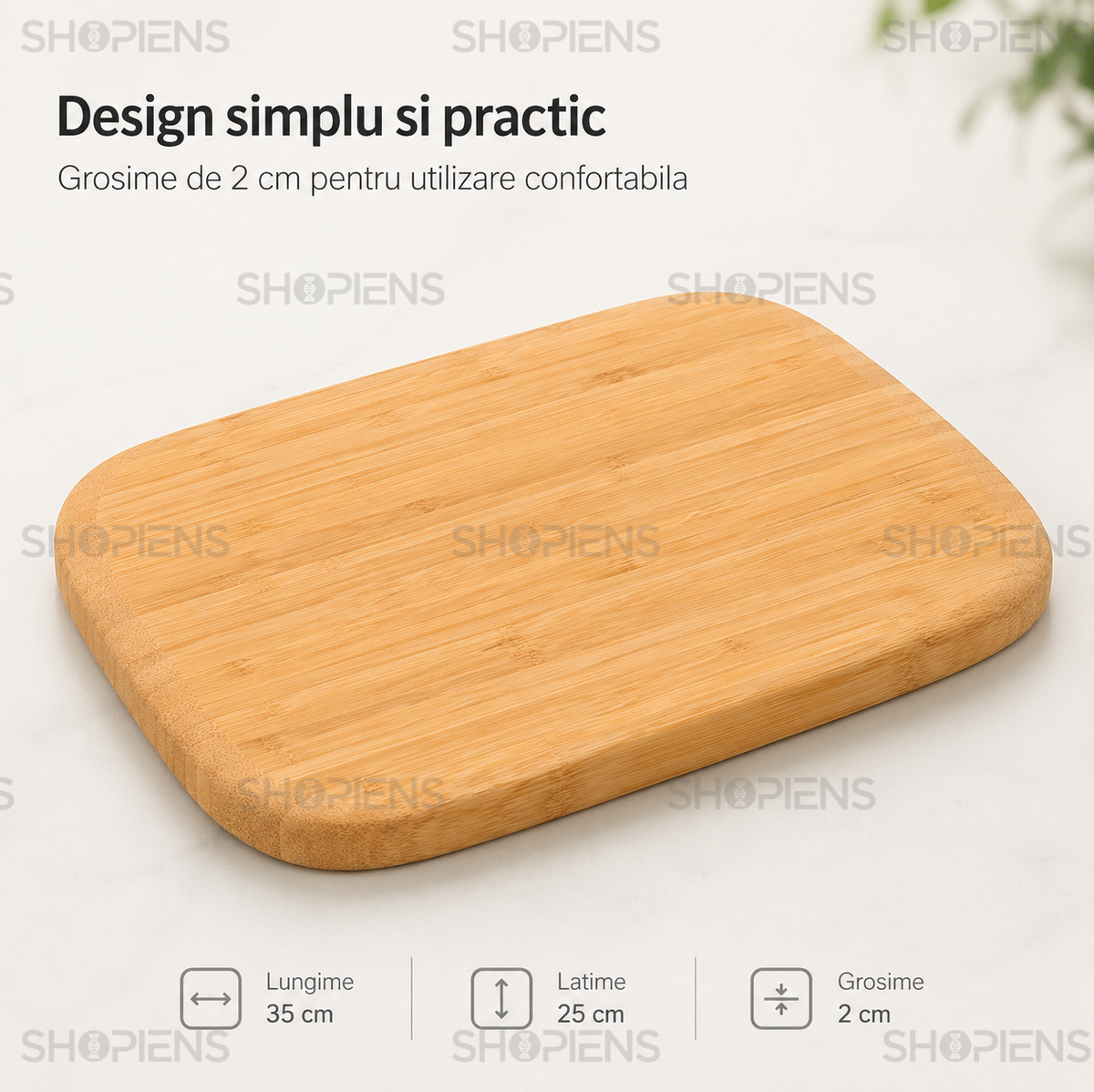 Tocator din bambus cu maner, pentru bucatarie, 35.5cm x 25cm x 2cm