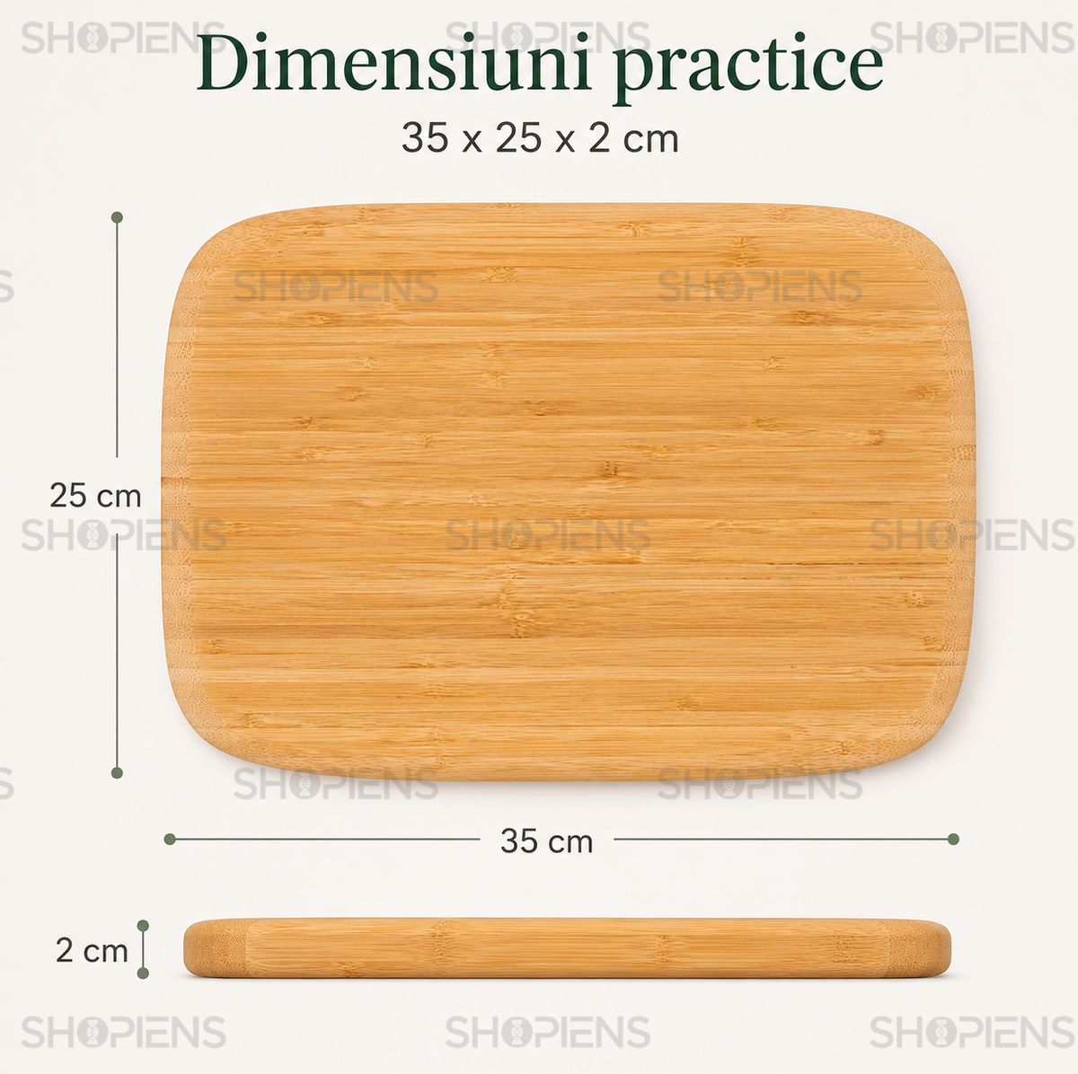 Tocator din bambus cu maner, pentru bucatarie, 35.5cm x 25cm x 2cm