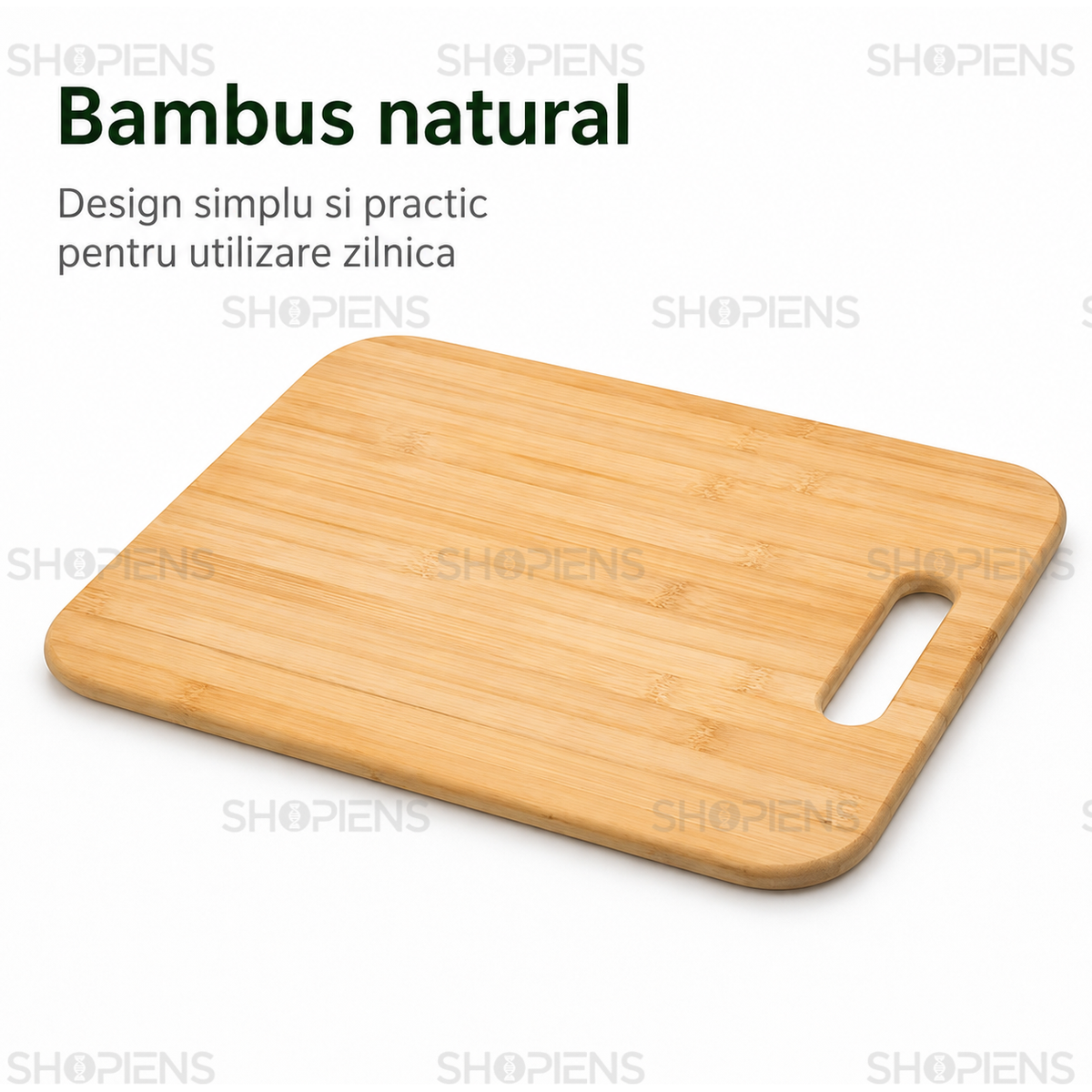 Tocator din bambus cu maner, pentru bucatarie, 36.8cm x 27.9cm x 1.2cm