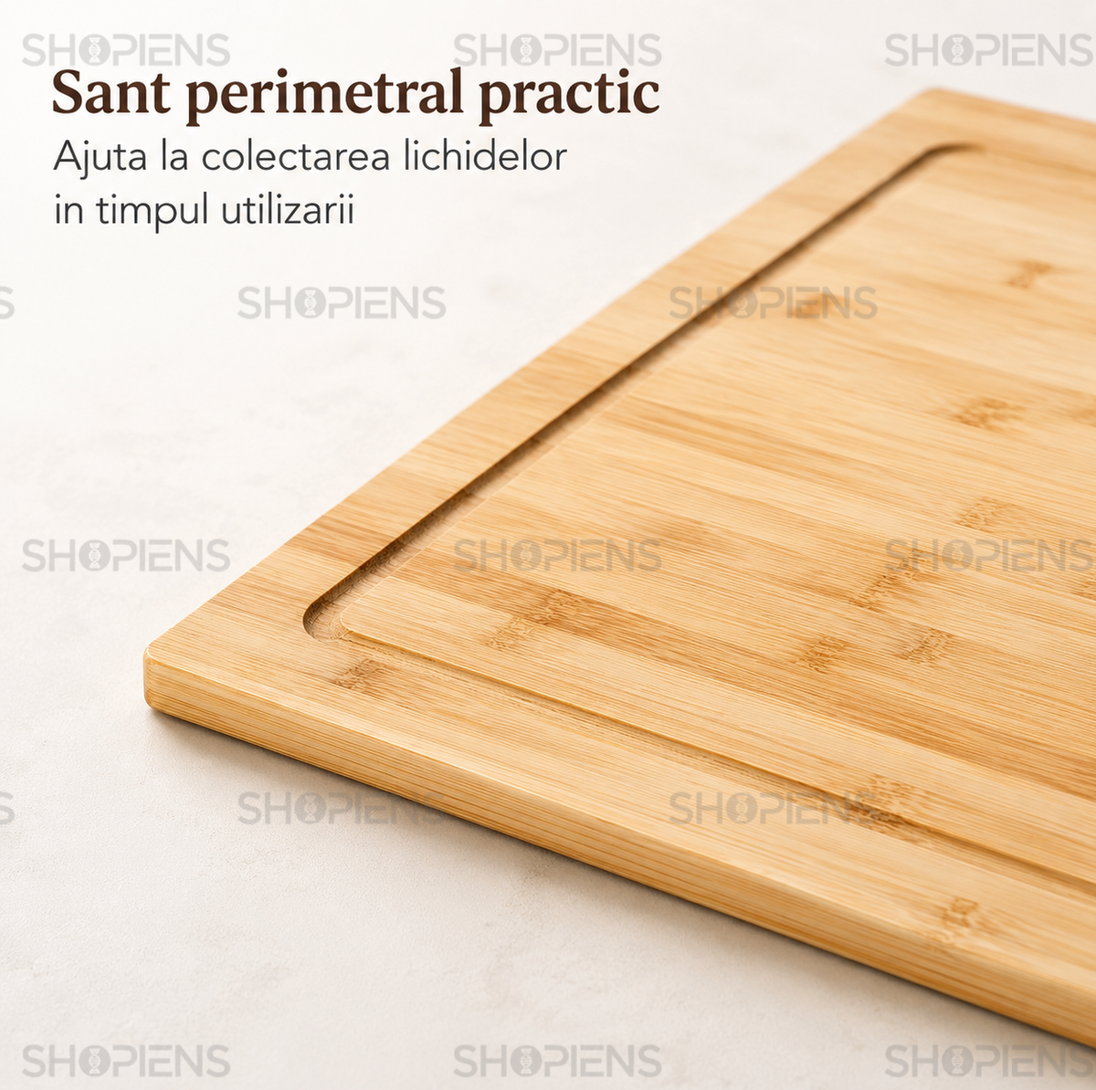 Tocator extra mare din bambus, cu sant perimetral, 54cm x 46cm x 3.5cm
