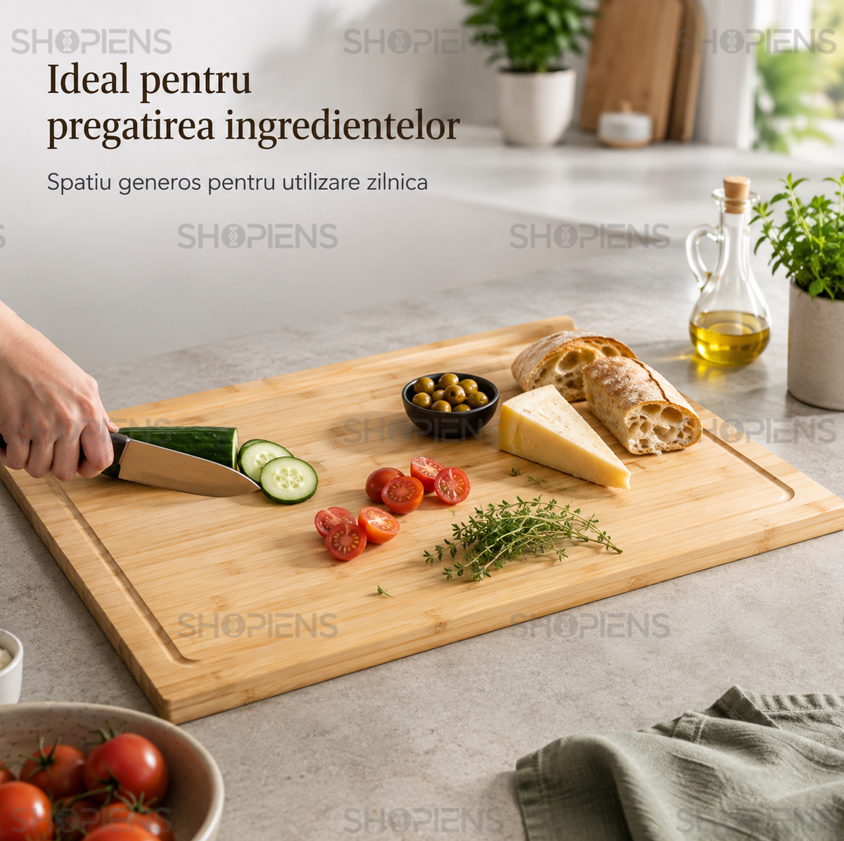 Tocator extra mare din bambus, cu sant perimetral, 54cm x 46cm x 3.5cm