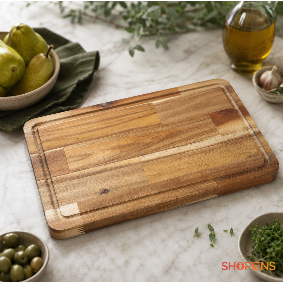 Tocator mare din lemn de salcam, cu sant perimetral, 45cm x 30cm x 2cm