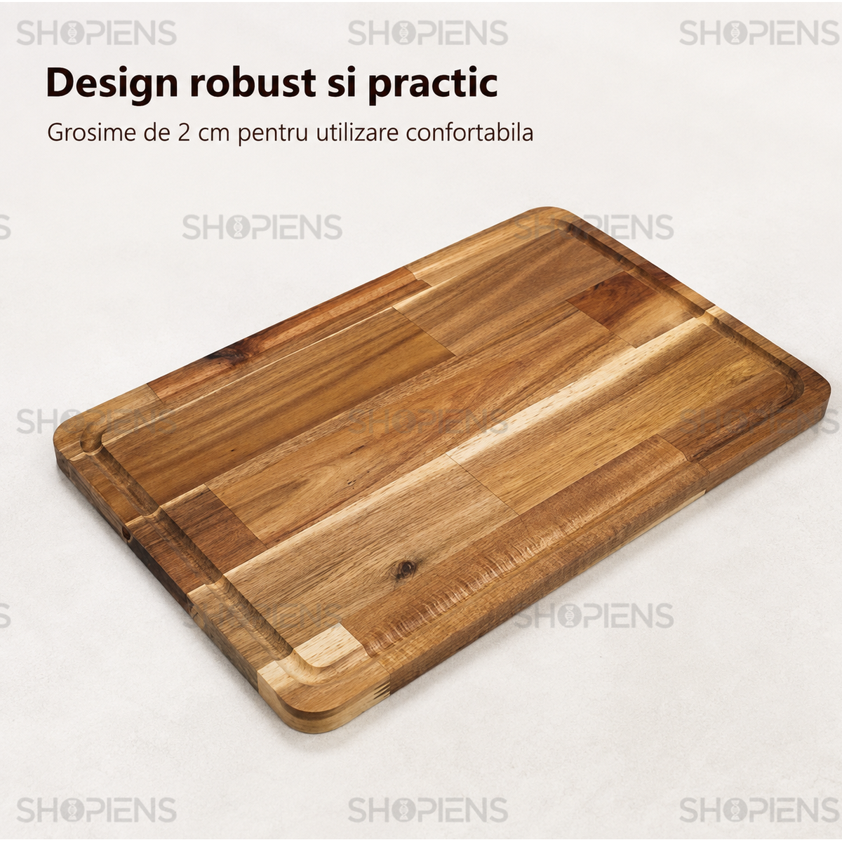 Tocator mare din lemn de salcam, cu sant perimetral, 45cm x 30cm x 2cm