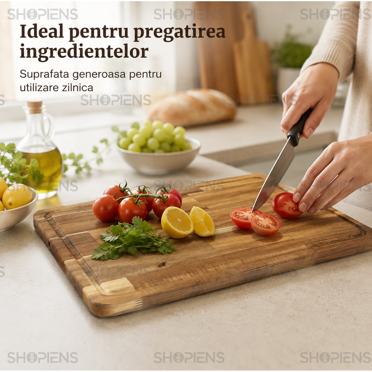 Tocator mare din lemn de salcam, cu sant perimetral, 45cm x 30cm x 2cm
