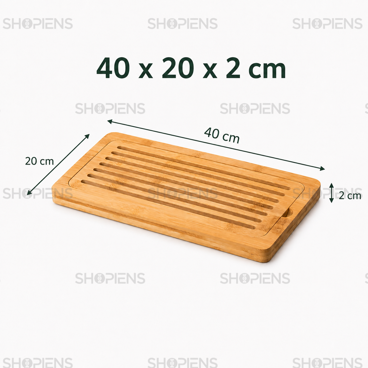 Tocator pentru paine din bambus, cu tava pentru firimituri, 40cm x 20cm x 2cm