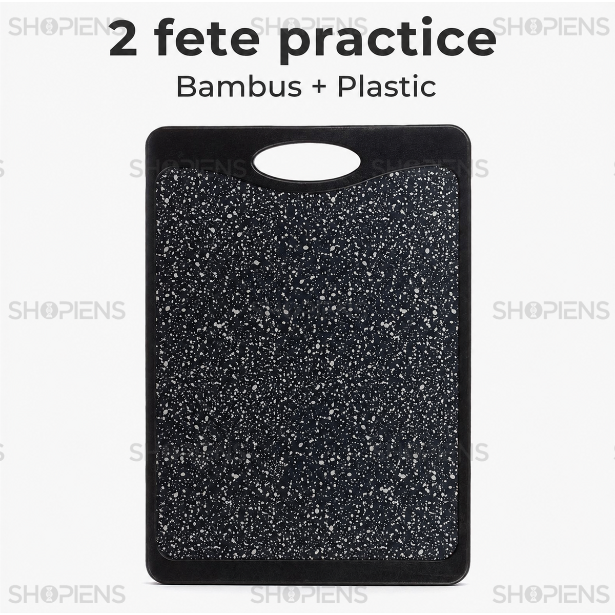 Tocator reversibil din bambus si plastic, cu maner, 35cm x 25cm x 1cm