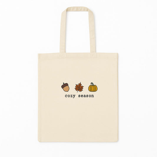 Tote Bag Brodat Cozy Season Cu Ghinda Frunza Dovleac