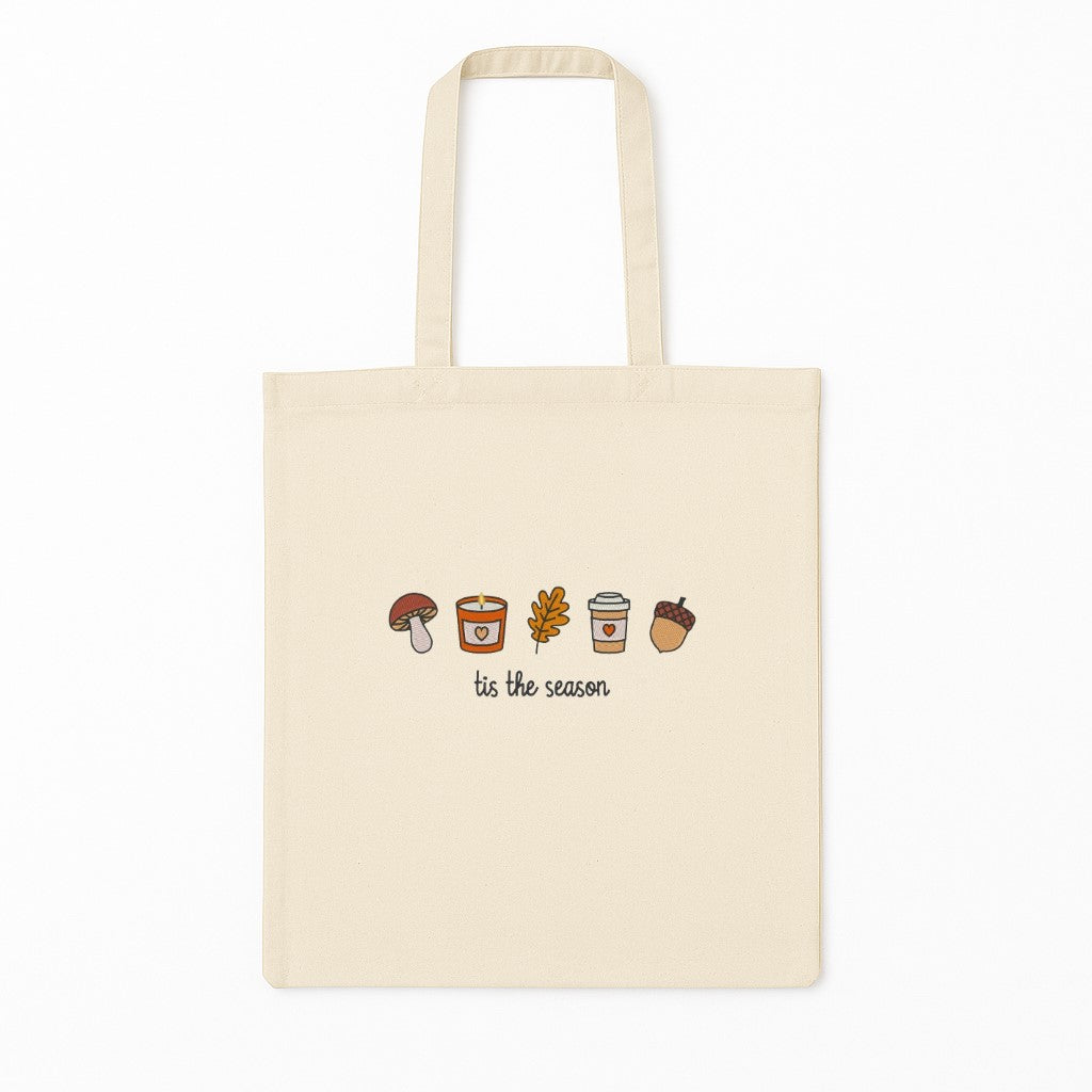 Tote Bag Brodat Tis The Season Cu Elemente Toamna
